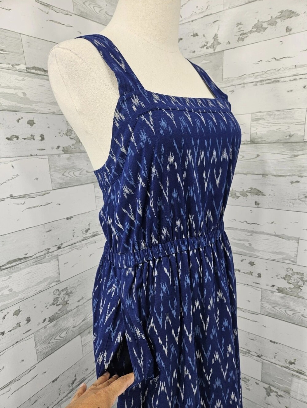 Sleeveless Square-Neck Blue Ikat Maxi Dress - Picture 2 of 4